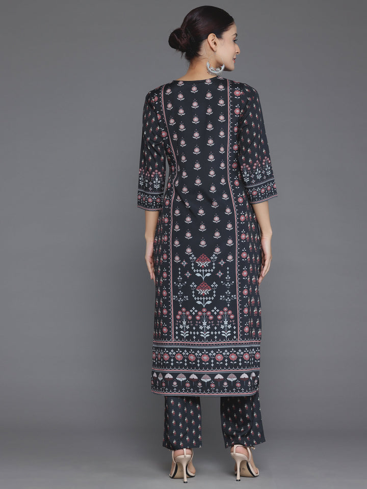 Black Printed Poly Crepe Straight Kurta Set