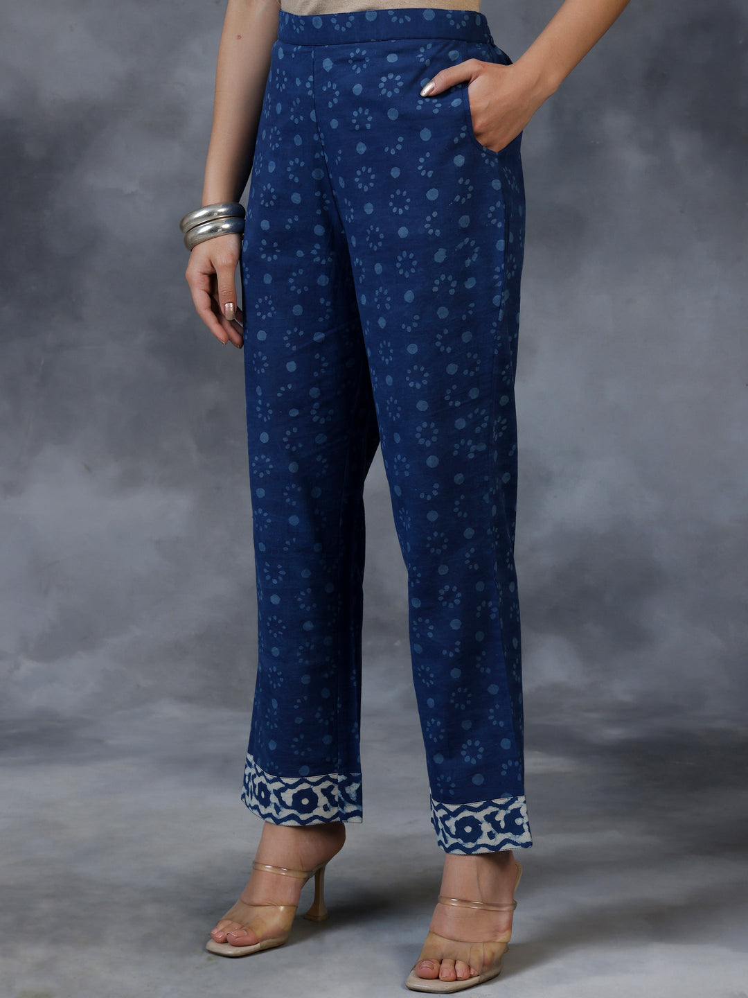 Blue Printed Cotton Straight Suit With Dupatta