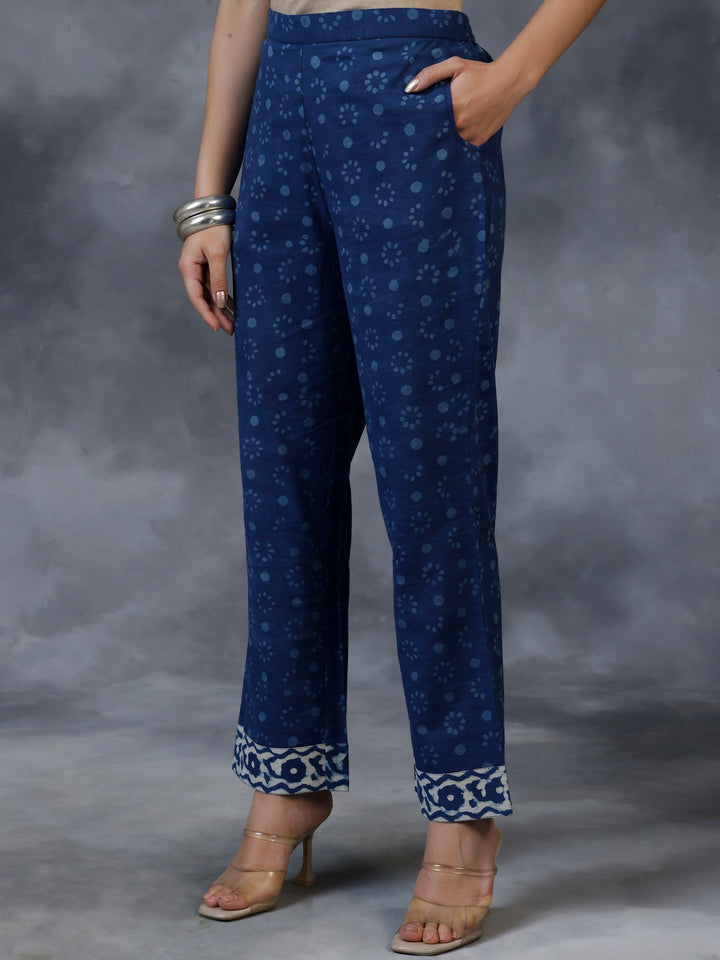 Blue Printed Cotton Straight Suit With Dupatta