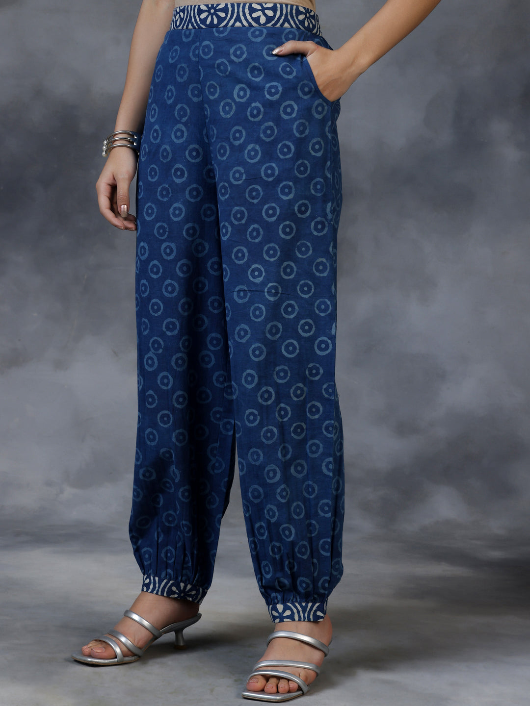 Blue Printed Cotton Straight Suit With Dupatta