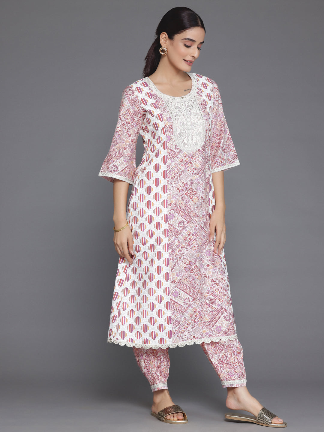 Maroon Printed Silk Blend A-Line Kurta With Salwar