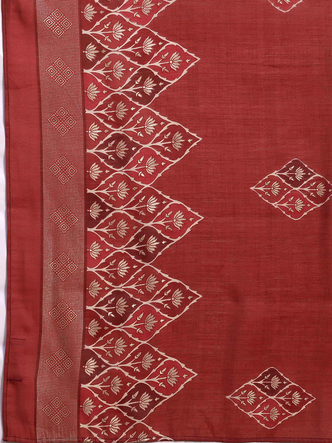 Rust Printed Silk Blend Anarkali Suit With Dupatta