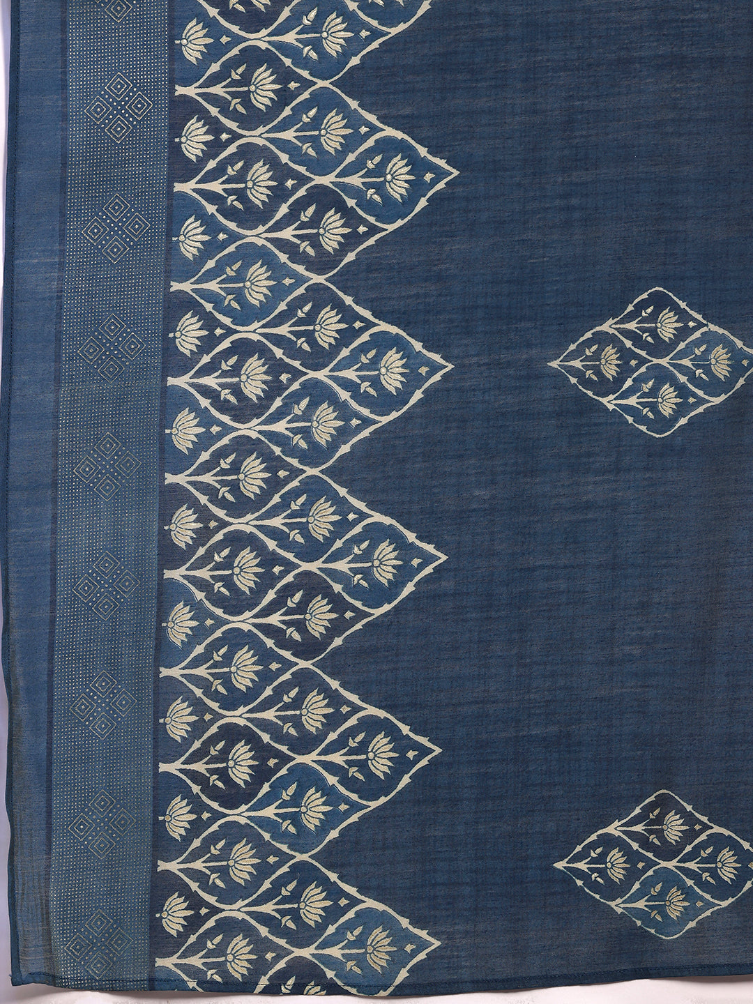 Blue Printed Silk Blend Anarkali Suit With Dupatta