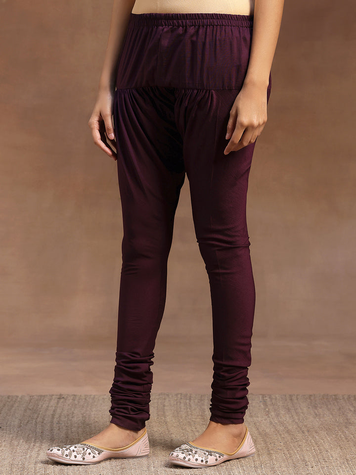 Purple Printed Cotton A-Line Kurta With Churidar & Dupatta