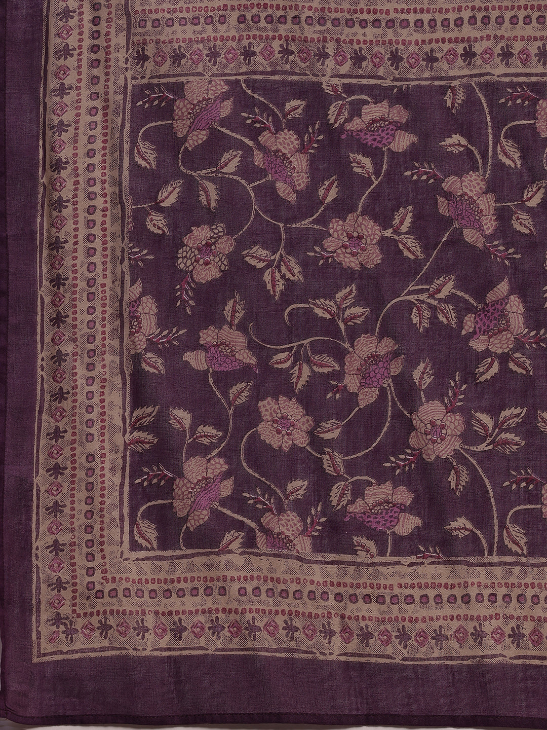 Purple Printed Cotton A-Line Kurta With Churidar & Dupatta