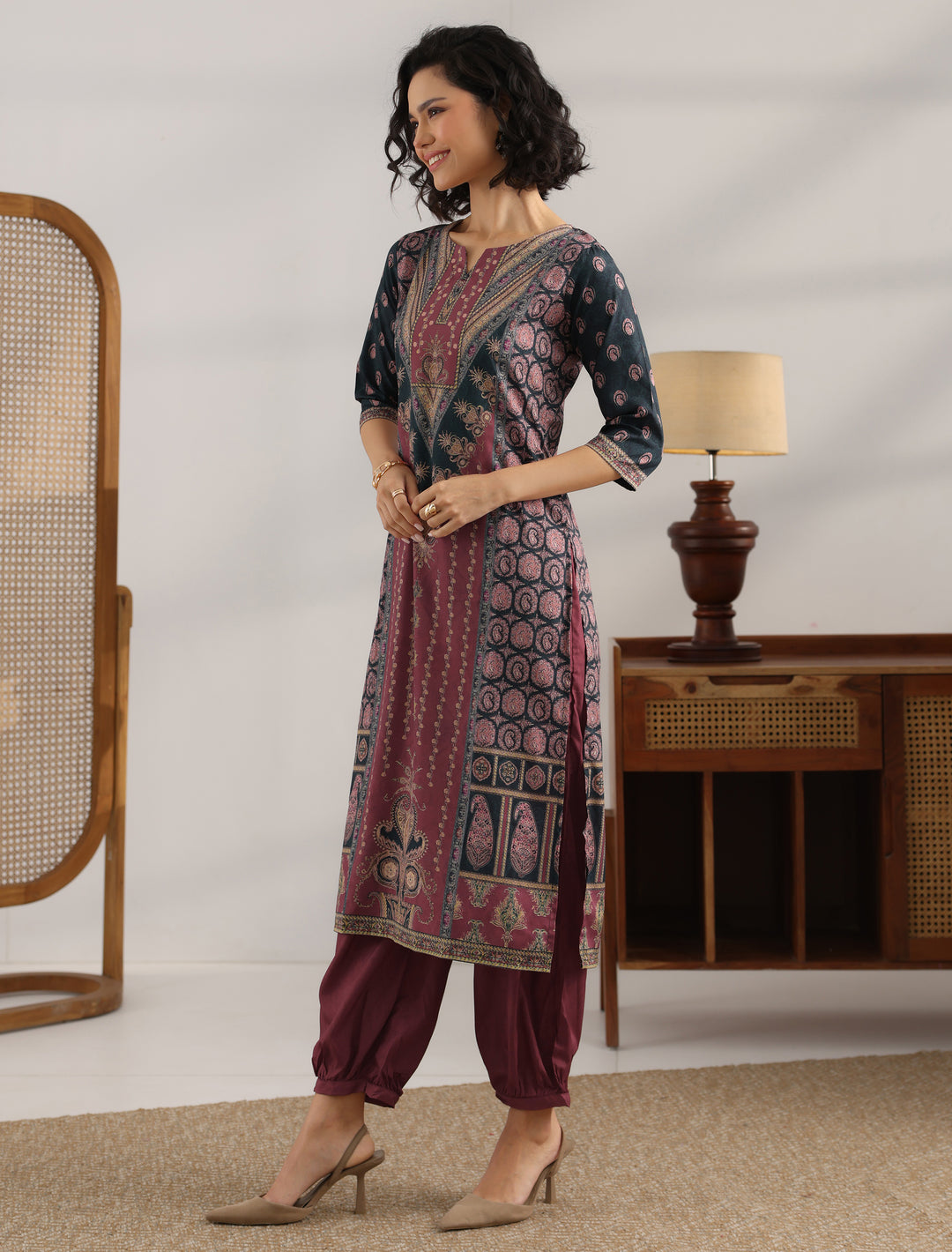 Black Printed Cotton Straight Suit With Dupatta
