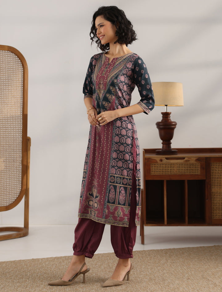Black Printed Cotton Straight Suit With Dupatta