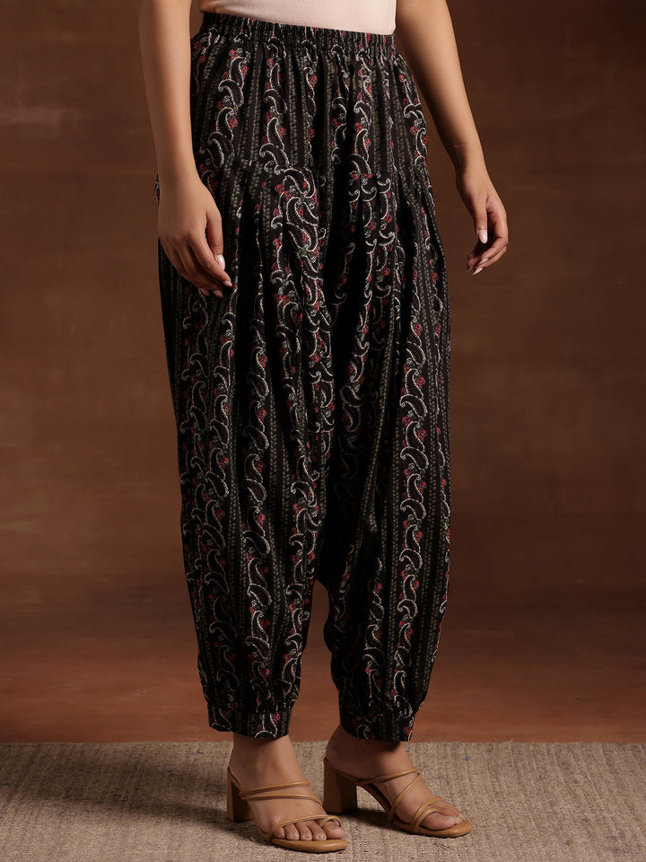 Black Printed Cotton Straight Suit With Dupatta