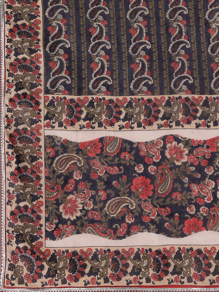 Blue Printed Cotton Straight Suit With Dupatta
