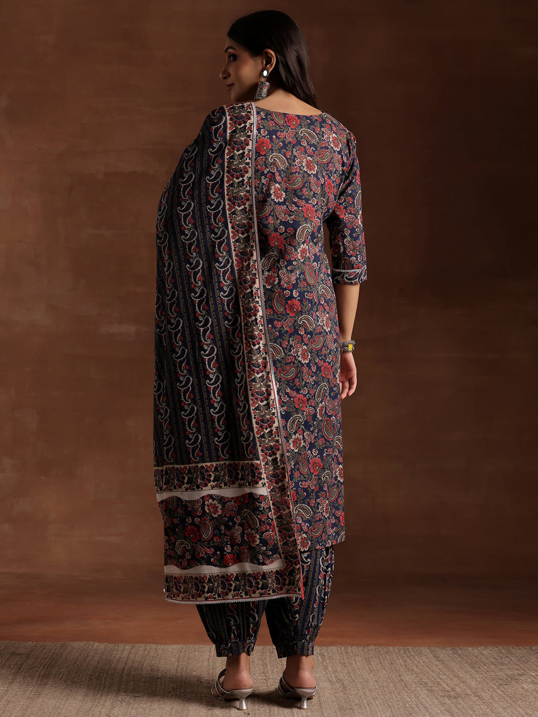 Blue Printed Cotton Straight Suit With Dupatta