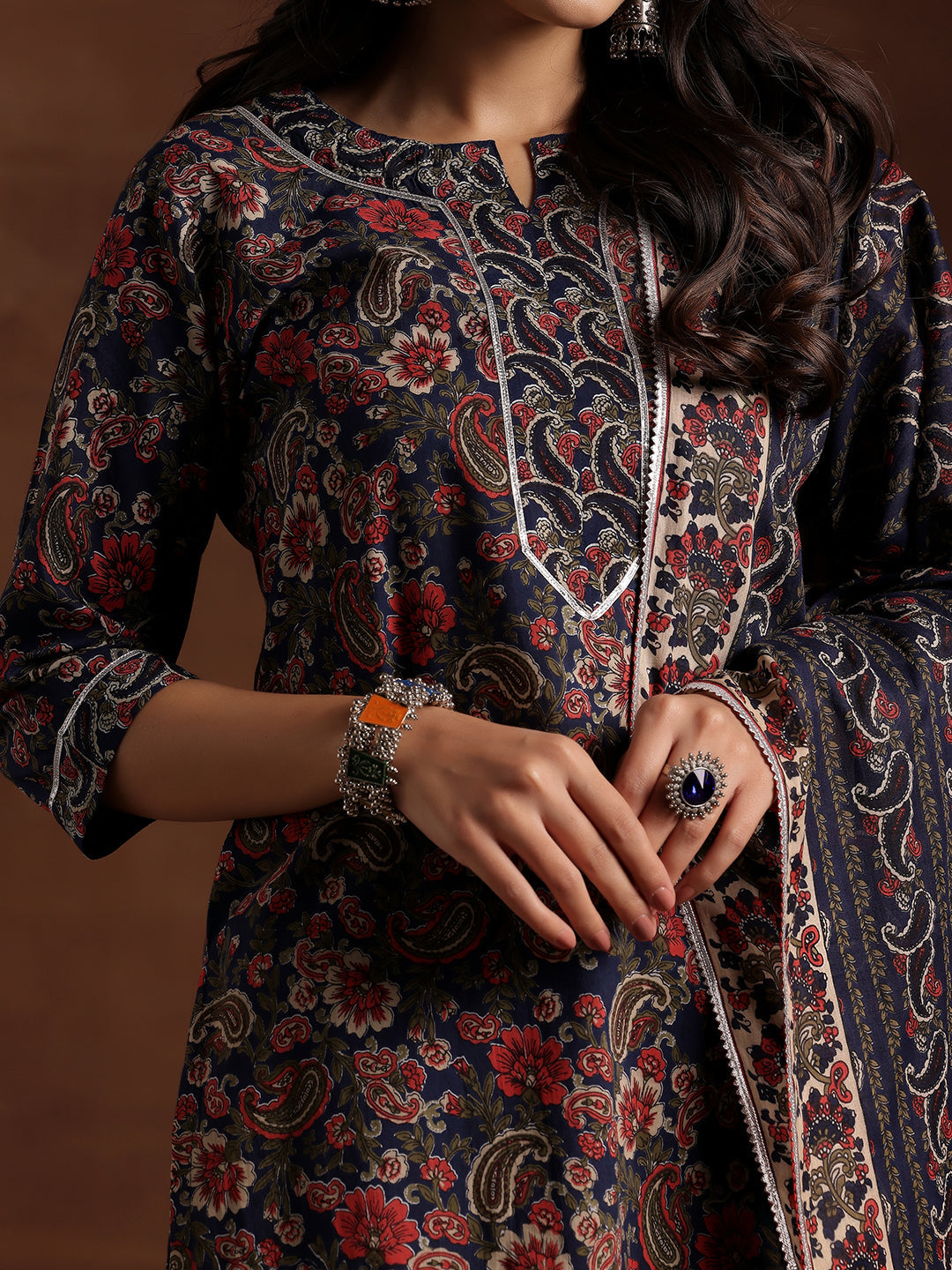 Blue Printed Cotton Straight Suit With Dupatta