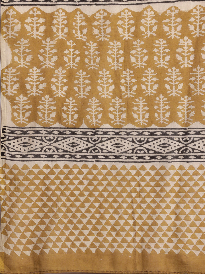 Olive Printed Cotton Straight Suit With Dupatta