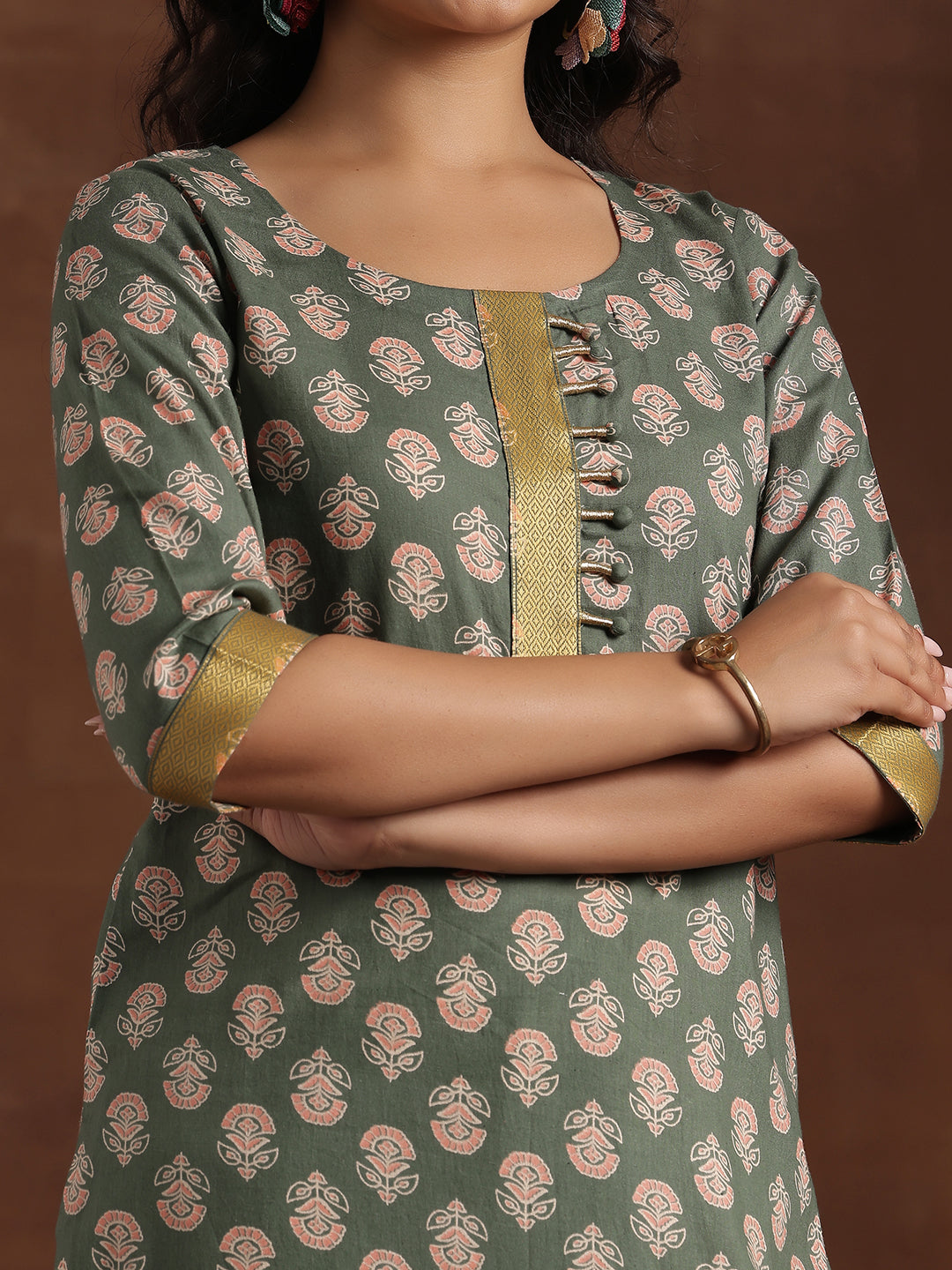 Green Printed Cotton Straight Suit With Dupatta