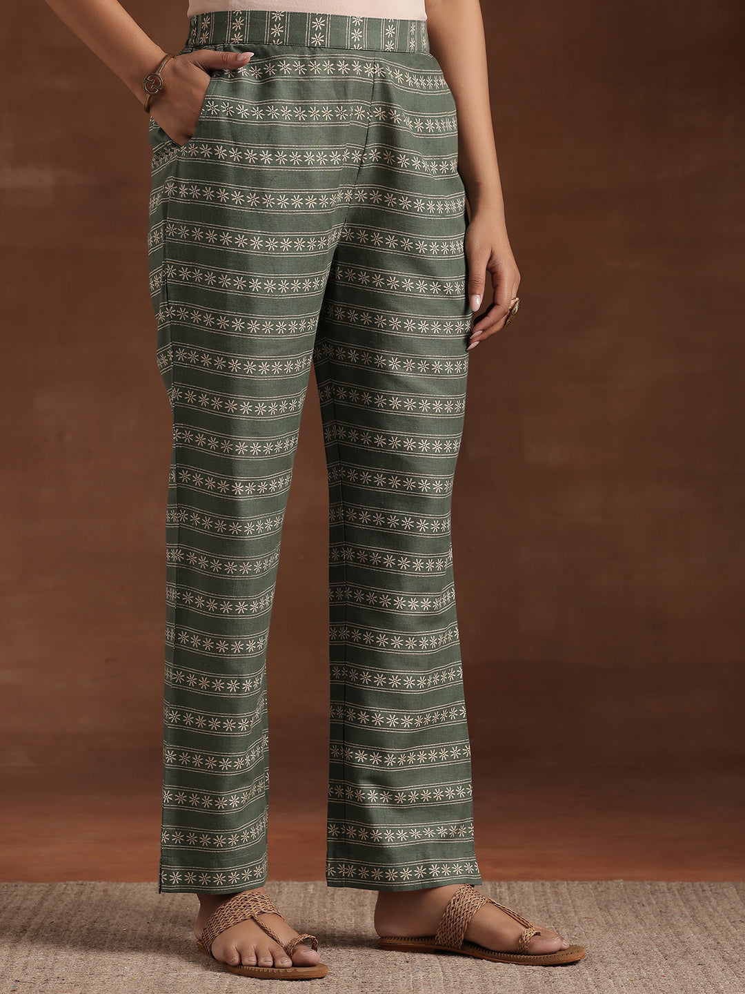 Green Printed Cotton Straight Suit With Dupatta