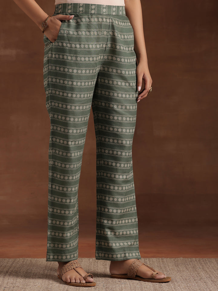 Green Printed Cotton Straight Suit With Dupatta