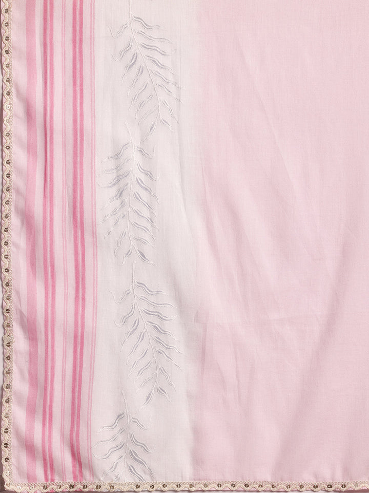 Pink Printed Cotton Straight Suit With Dupatta
