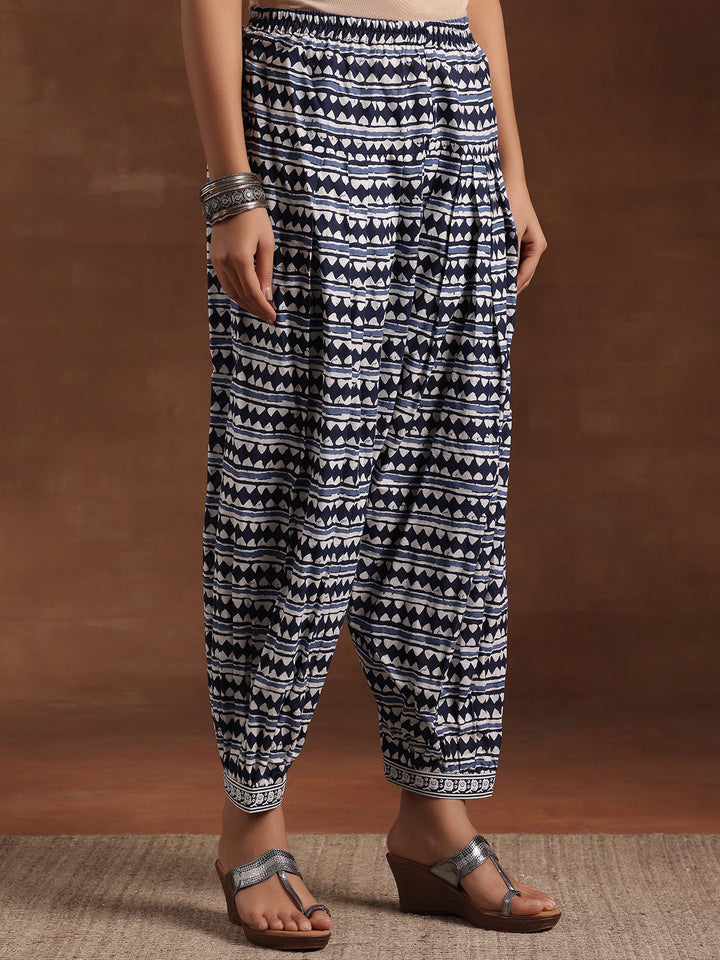 Indigo Printed Cotton Straight Suit With Dupatta