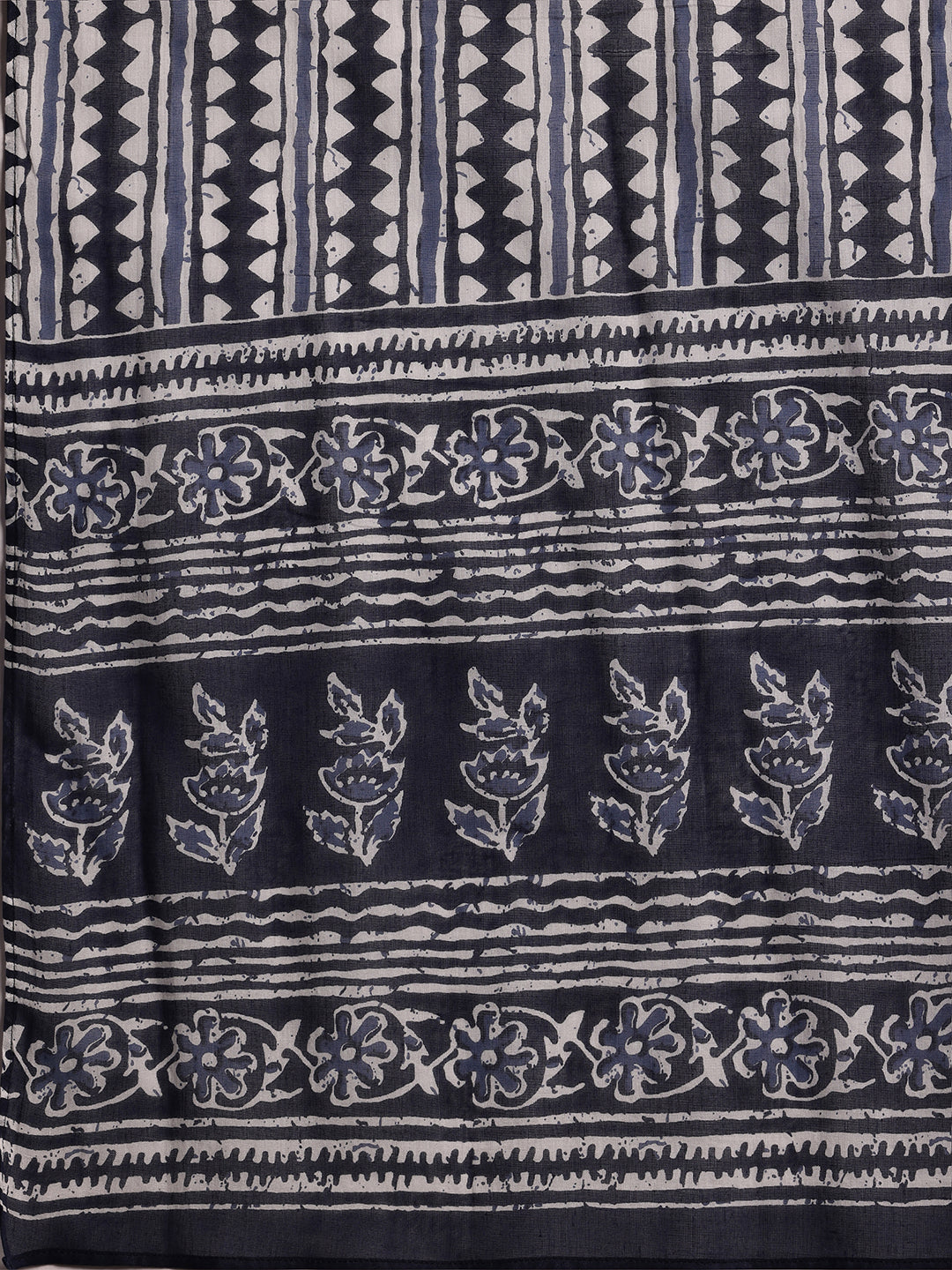 Indigo Printed Cotton Straight Suit With Dupatta