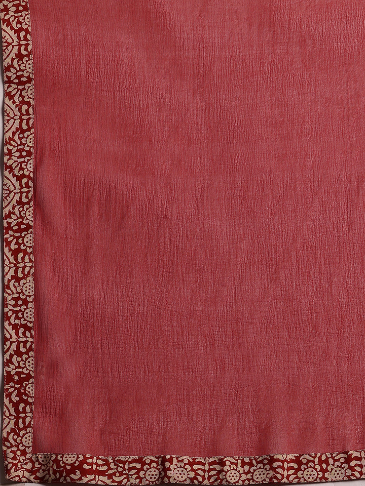 Red Printed Cotton A-Line Kurta With Sharara & Dupatta