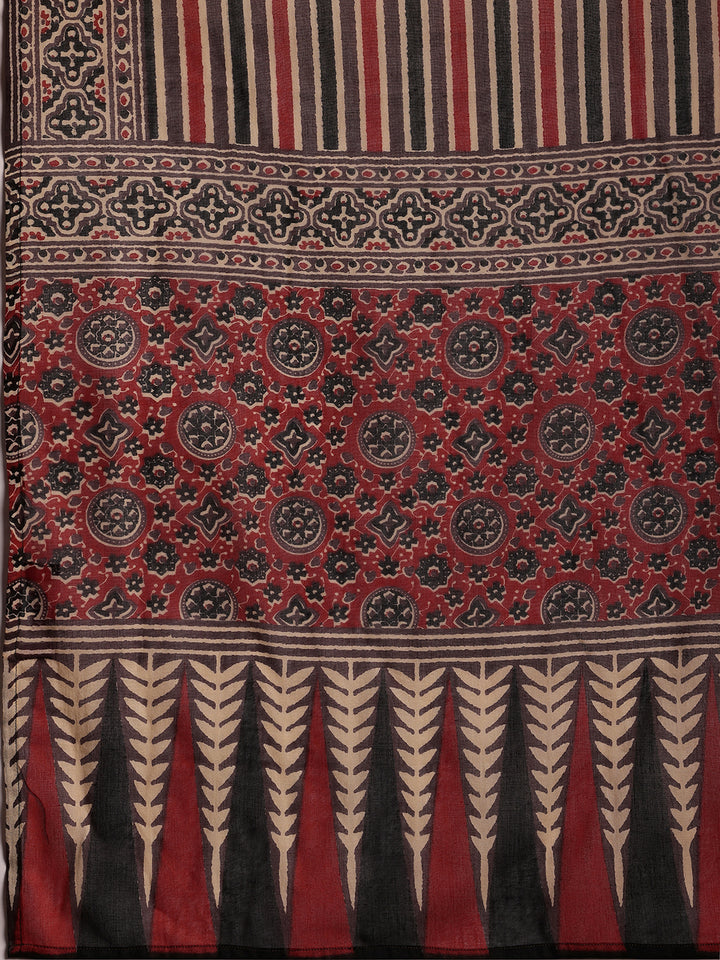 Grey Printed Cotton Straight Suit With Dupatta