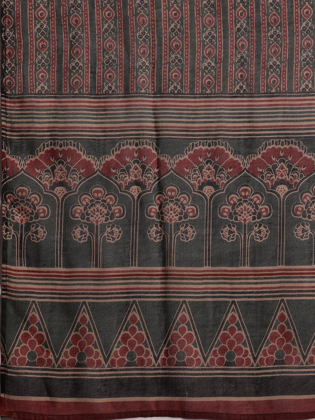 Green Printed Cotton Anarkali Suit With Dupatta