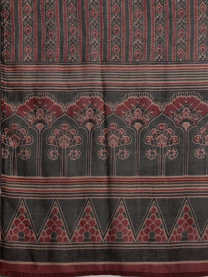 Green Printed Cotton Anarkali Suit With Dupatta