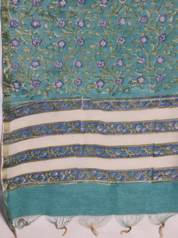 Rama Green Printed Cotton Straight Suit With Dupatta