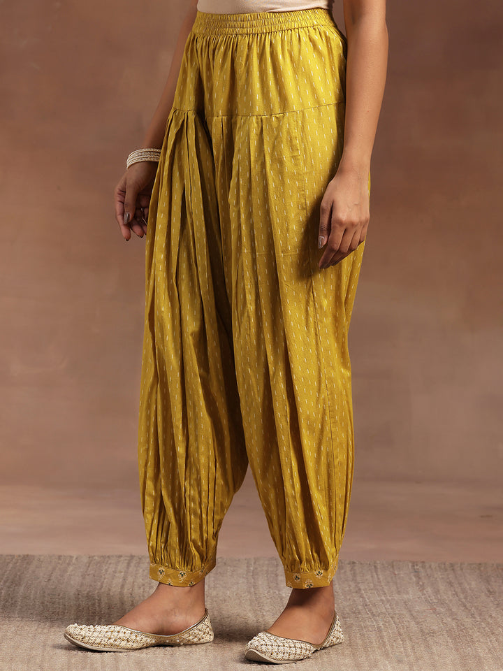 Mustard Printed Cotton Straight Suit With Dupatta