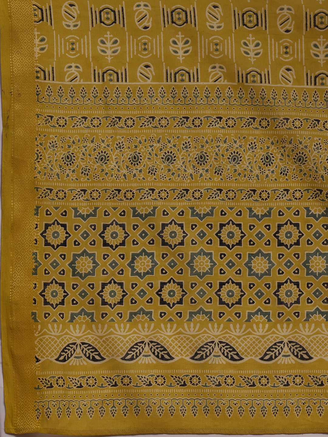 Mustard Printed Cotton Straight Suit With Dupatta