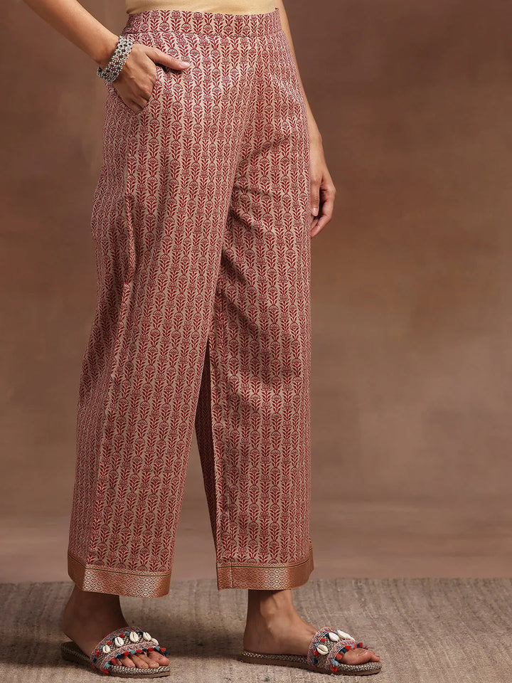 Beige Printed Cotton Straight Suit With Dupatta