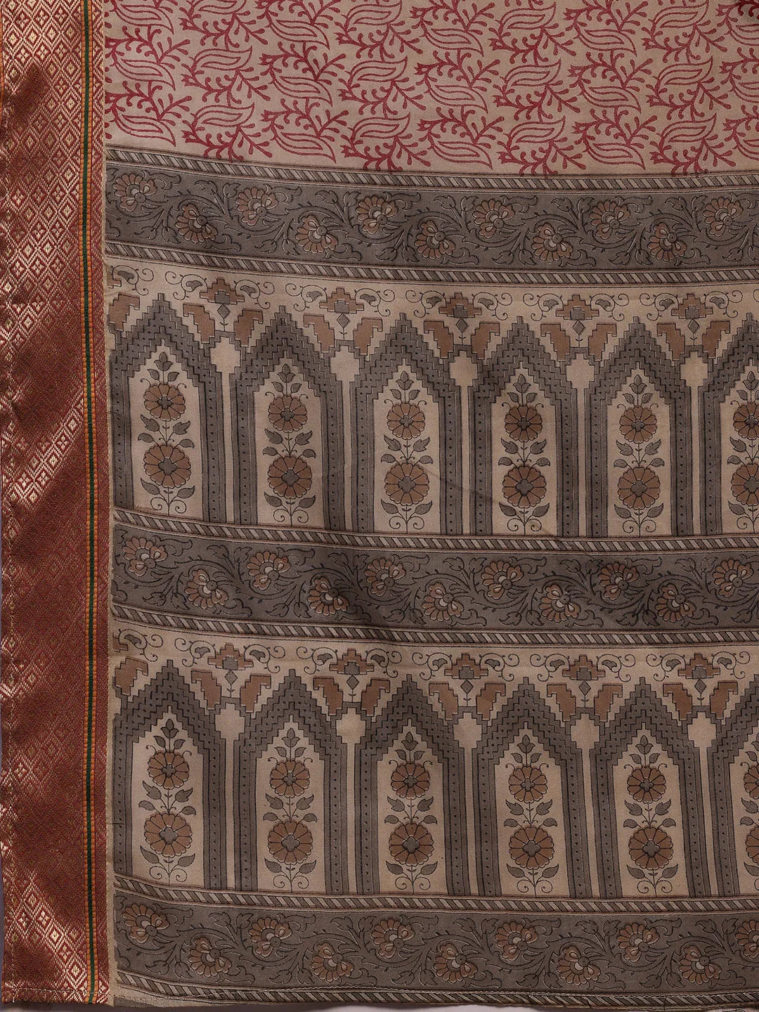 Beige Printed Cotton Straight Suit With Dupatta