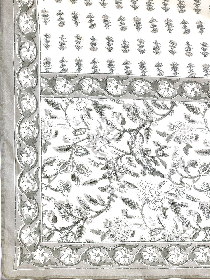 Grey Printed Cotton Straight Suit With Dupatta