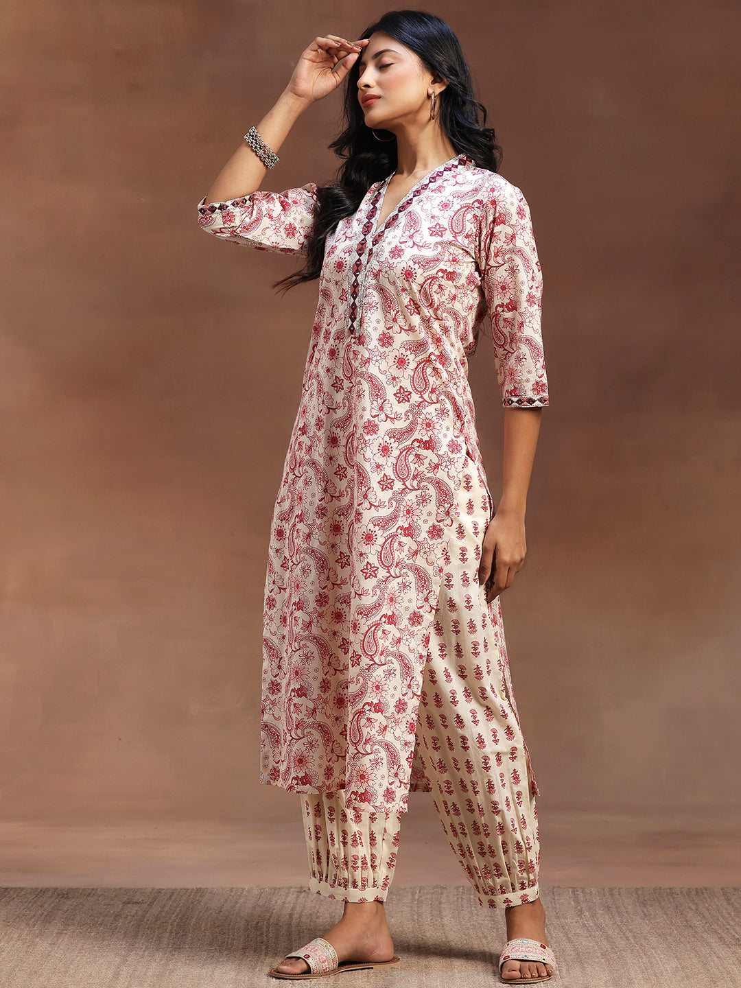 Pink Printed Cotton Straight Suit With Dupatta