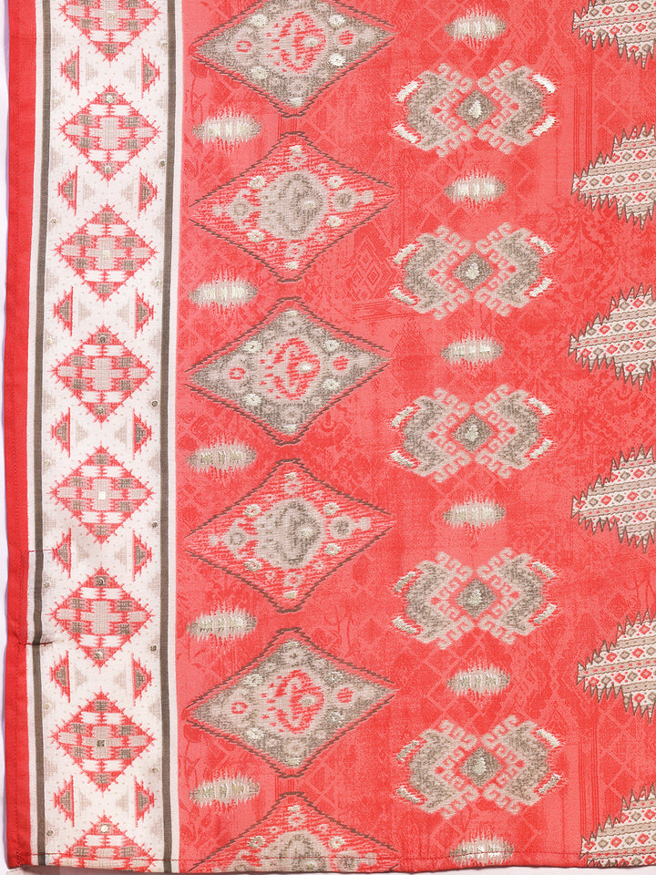 Pink Printed Silk Blend Straight Suit With Dupatta