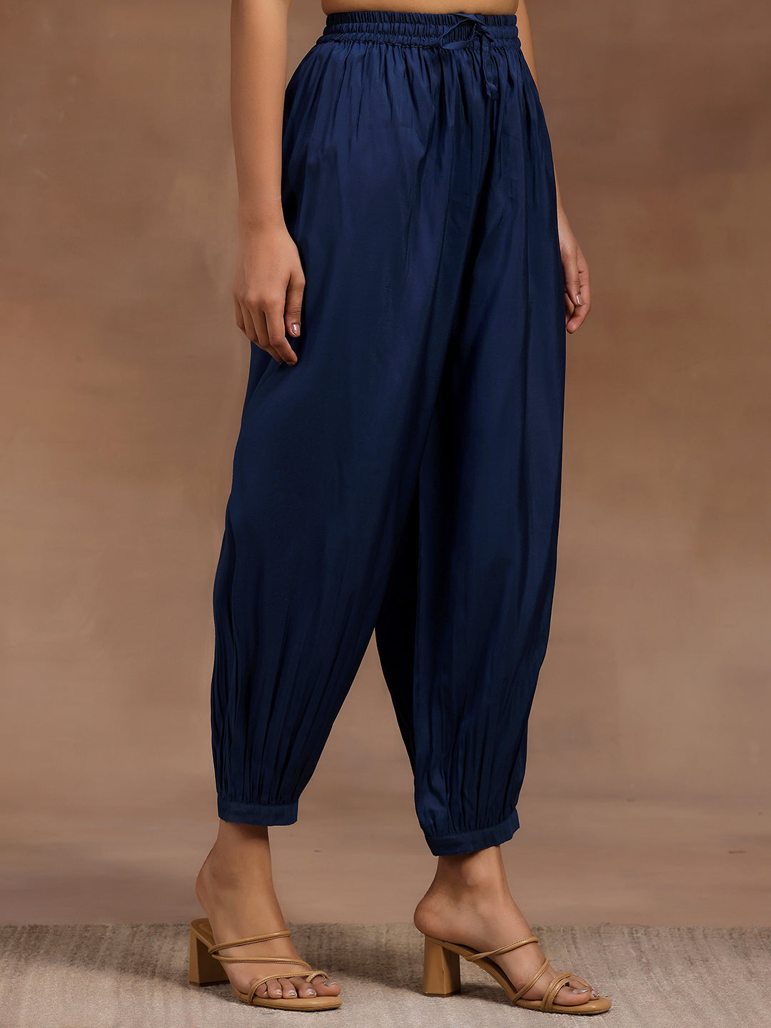 Blue Printed Silk Blend Straight Suit With Dupatta
