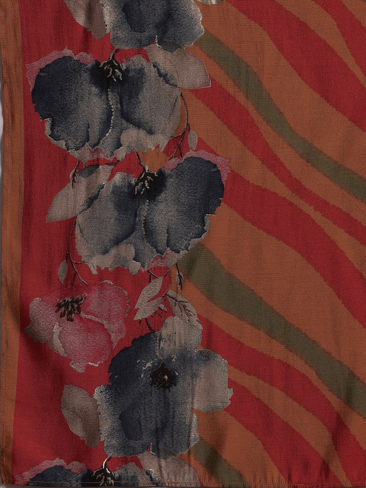 Red Woven Design Silk Blend Straight Suit With Dupatta
