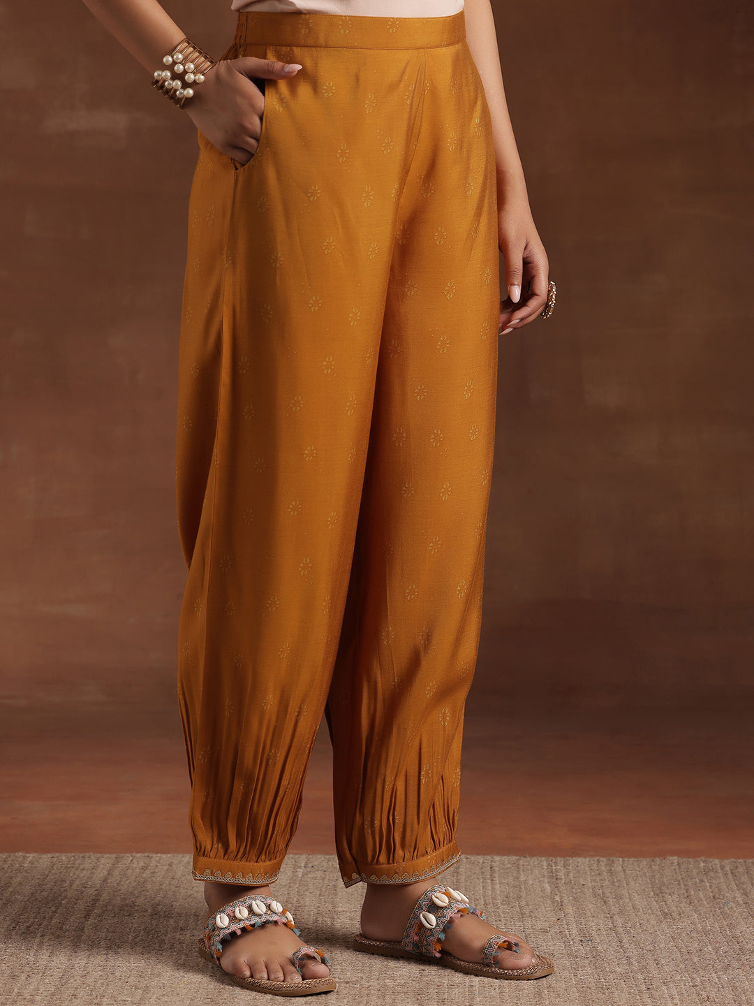 Mustard Woven Design Silk Blend Straight Suit With Dupatta