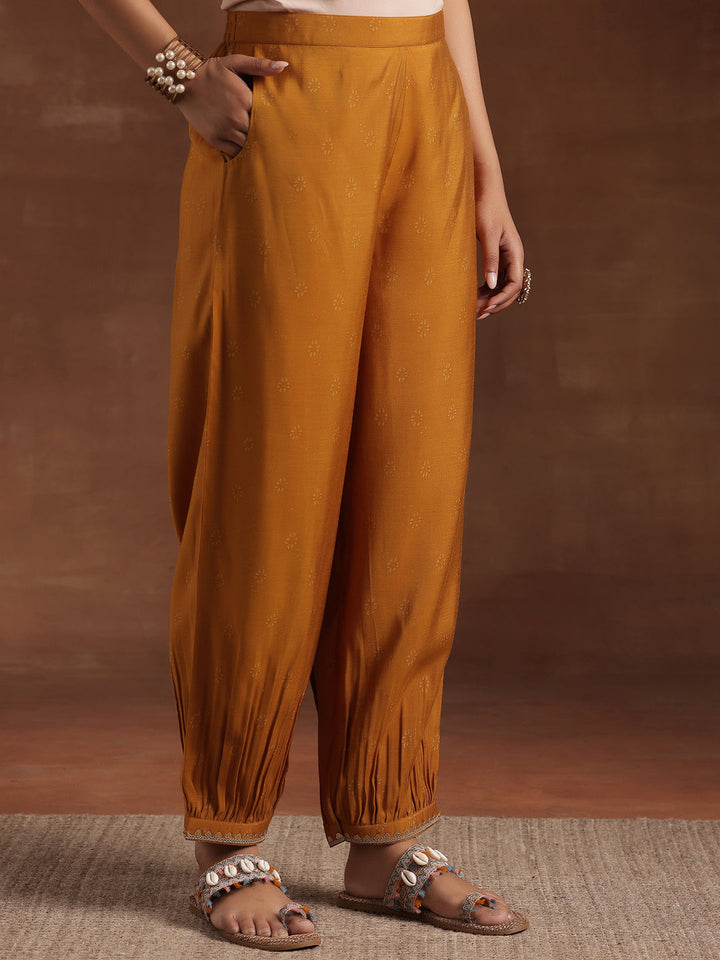 Mustard Woven Design Silk Blend Straight Suit With Dupatta