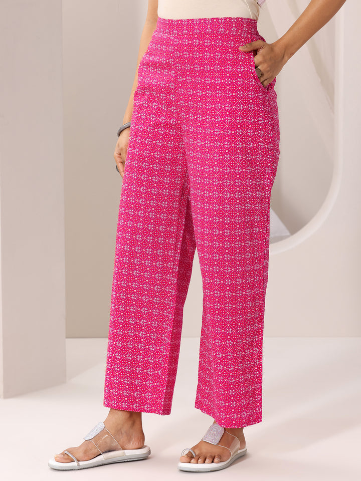 Pink Printed Cotton Straight Suit With Dupatta
