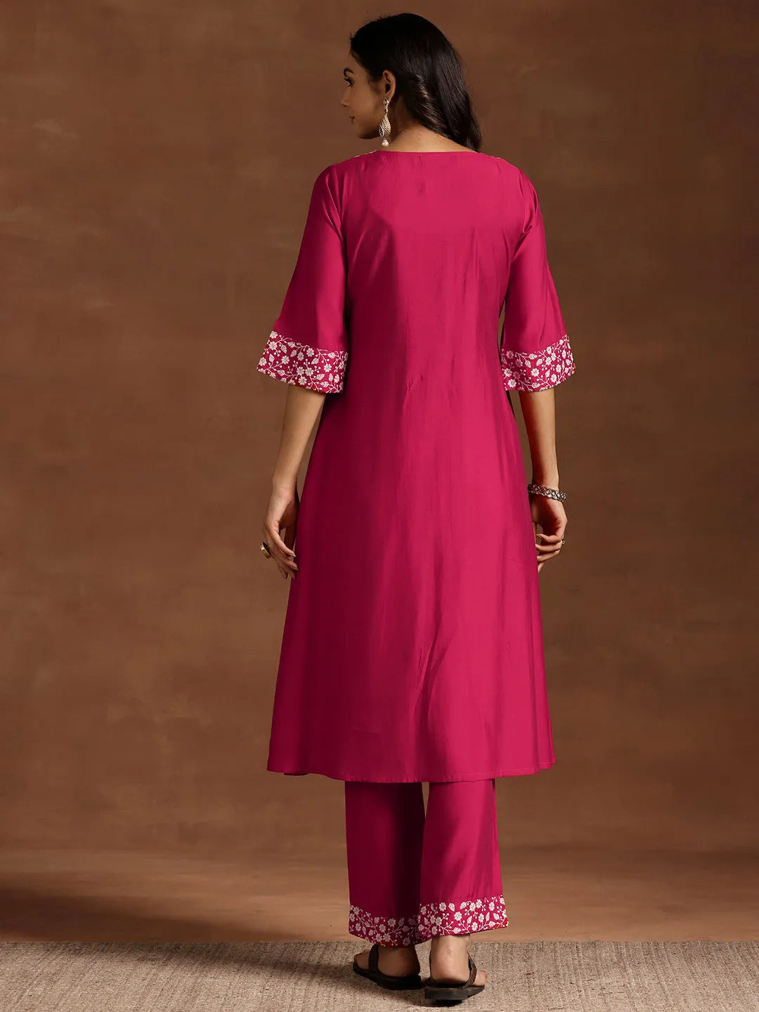 Pink Yoke Design Silk Blend A-Line Kurta With Trousers