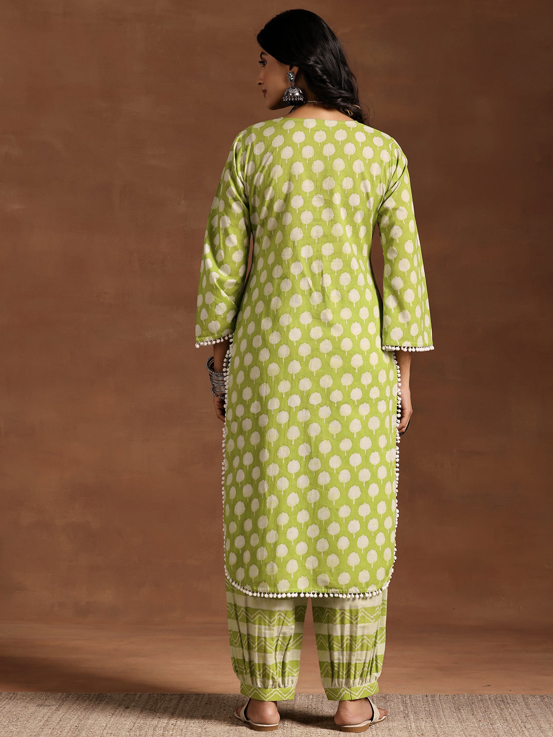 Green Printed Cotton Straight Kurta Set