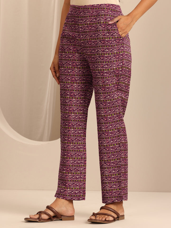 Purple Printed Cotton Straight Kurta Set