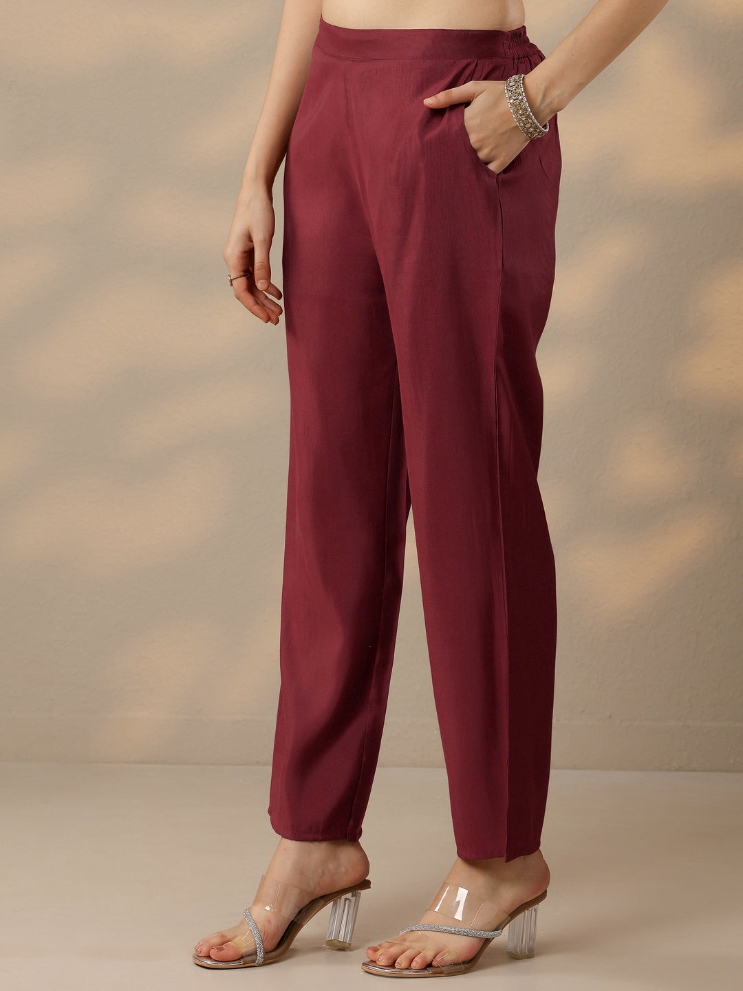 Brown Woven Design Silk Blend Straight Suit With Dupatta