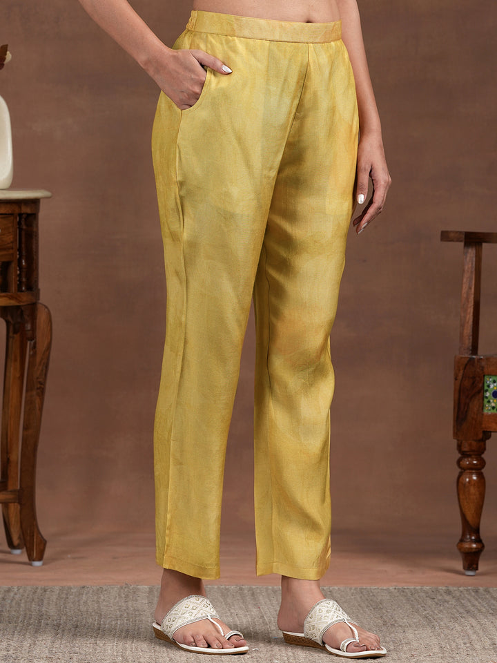 Yellow Yoke Design Silk Blend Straight Suit With Dupatta
