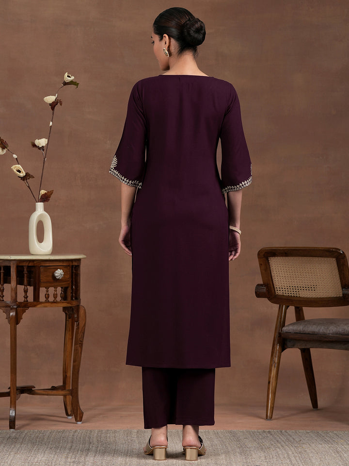 Wine Yoke Design Rayon Straight Kurta Set