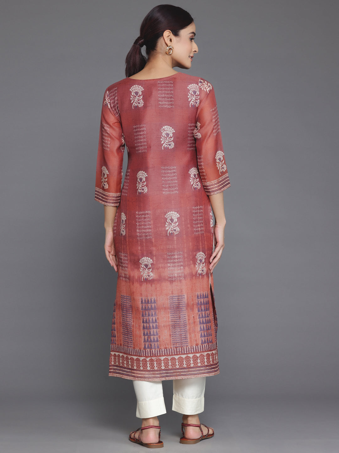 Rust Embellished Chanderi Silk Straight Kurta