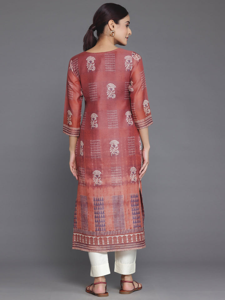 Rust Embellished Chanderi Silk Straight Kurta