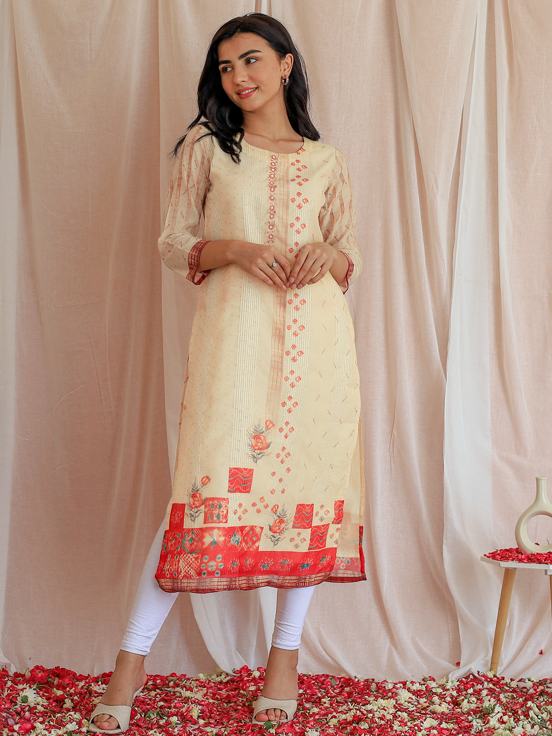 Yellow Embellished Chanderi Silk Straight Kurta