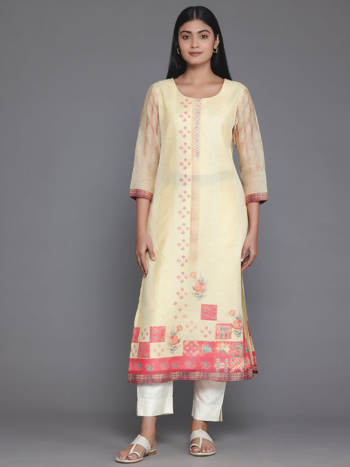 Yellow Embellished Chanderi Silk Straight Kurta