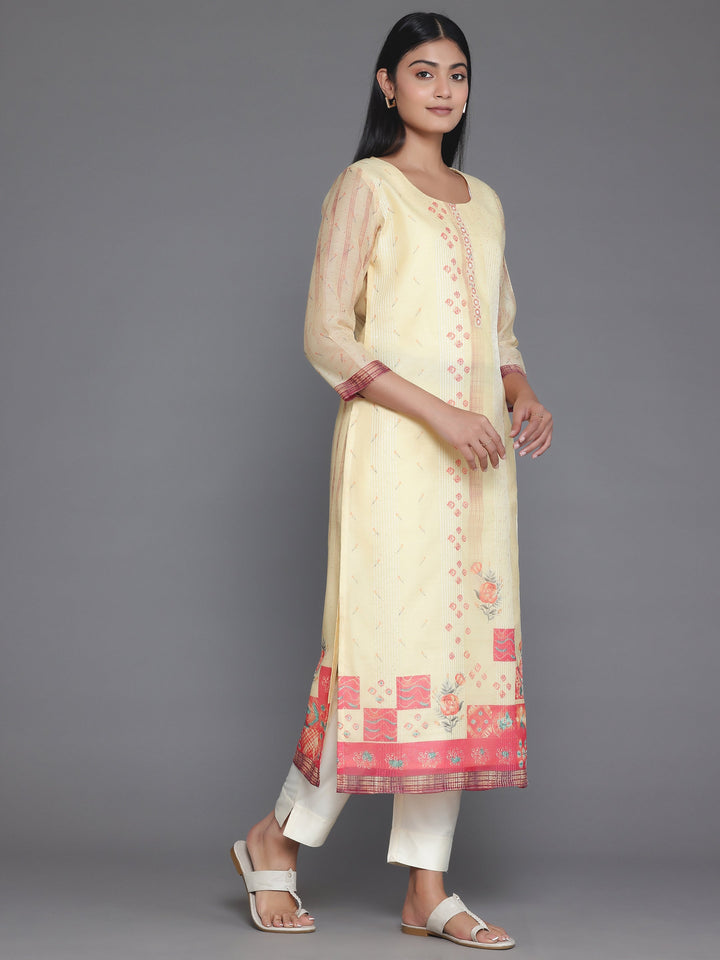 Yellow Embellished Chanderi Silk Straight Kurta